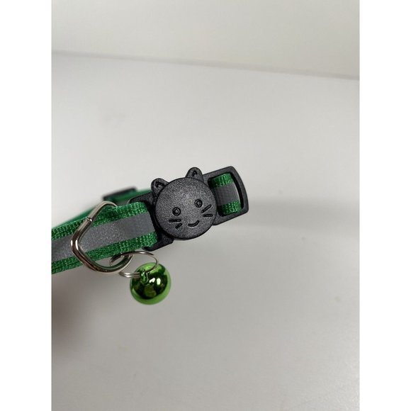 Green Cat Breakaway Collar New With Jingle Bell And Reflective Strip - Picture 2 of 5